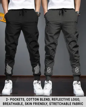 Men Multicolor Cotton Sports Cuff Ankle Trackpants Combo (Pack of 2) | CharcoalBlack | Black