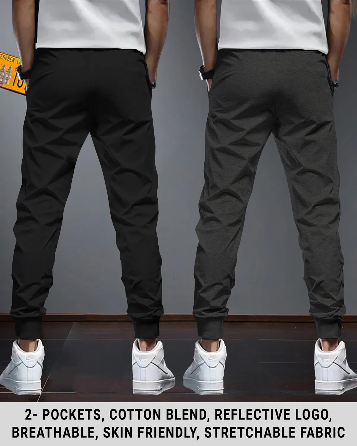 Men Multicolor Cotton Sports Cuff Ankle Trackpants Combo (Pack of 2) | CharcoalBlack | Black