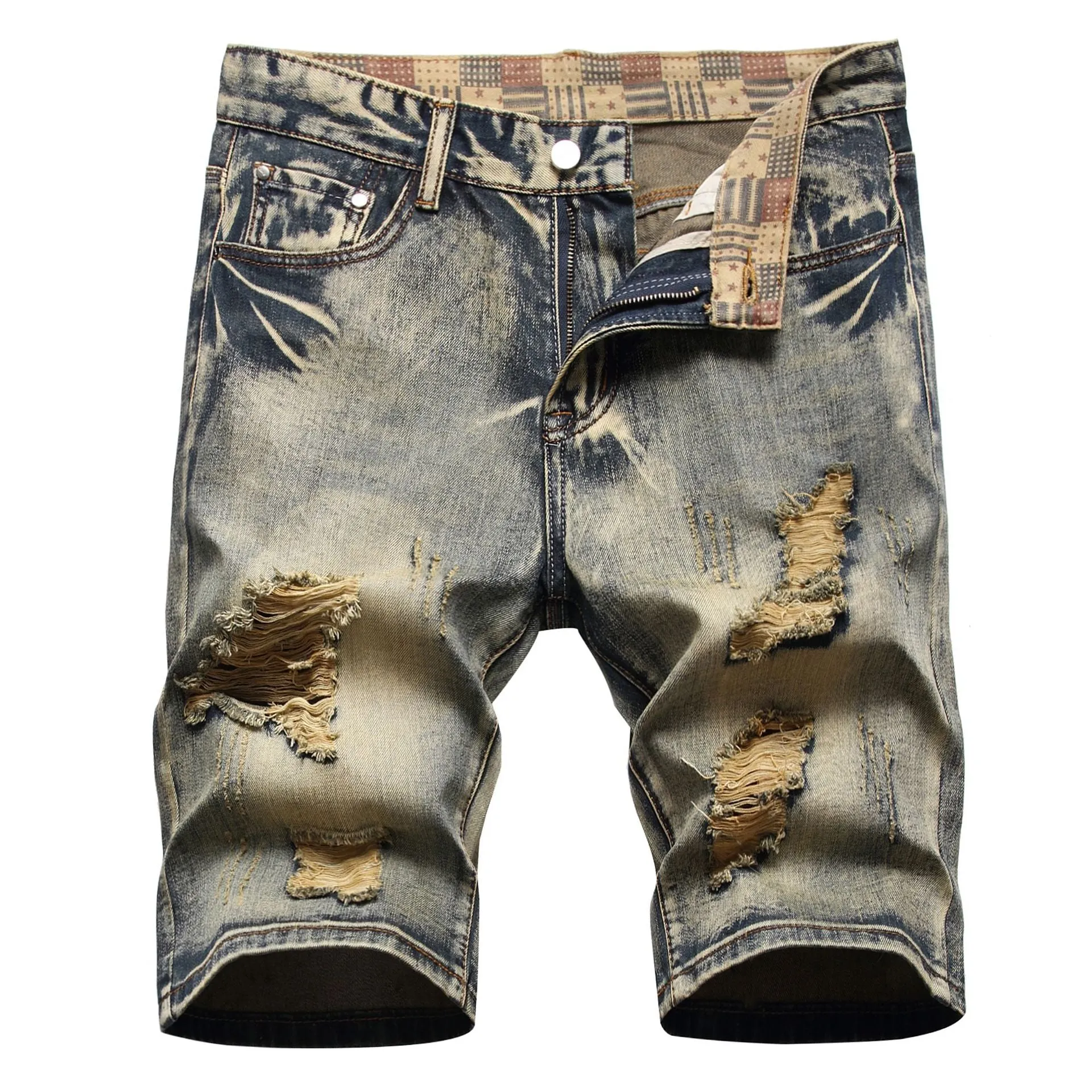 Men's Fashion Ripped Clothing Bermuda Summer Cotton Breathable Denim Shorts | 861