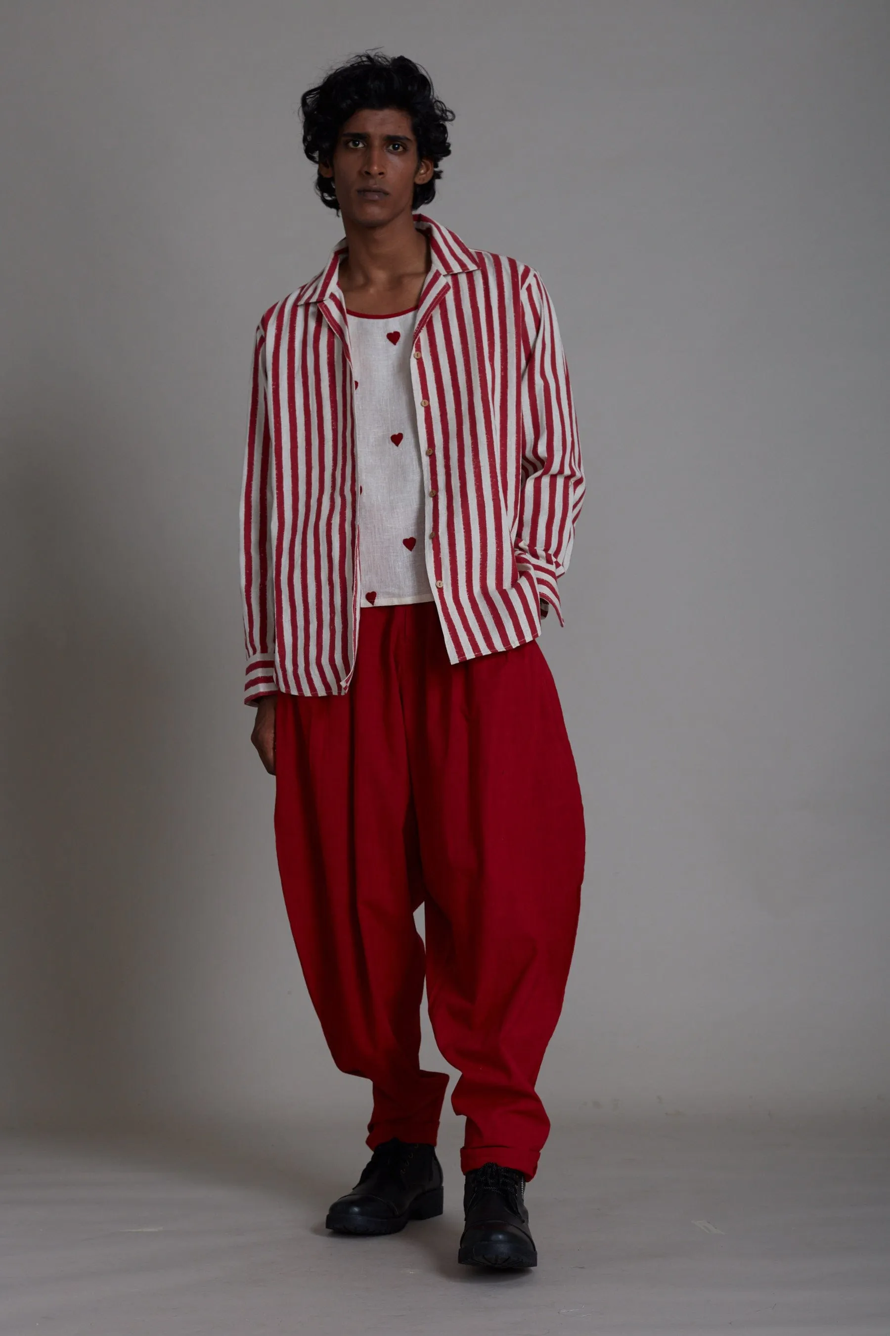 Men's Striped Shirt-Red