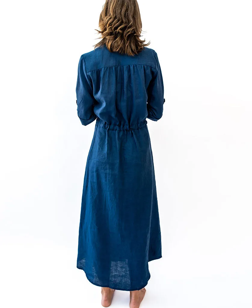 Mila Shirt Maxi | Navy Linen