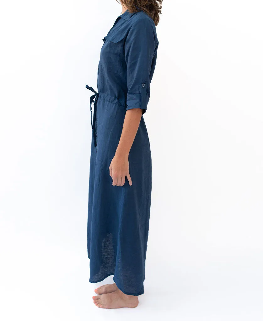 Mila Shirt Maxi | Navy Linen