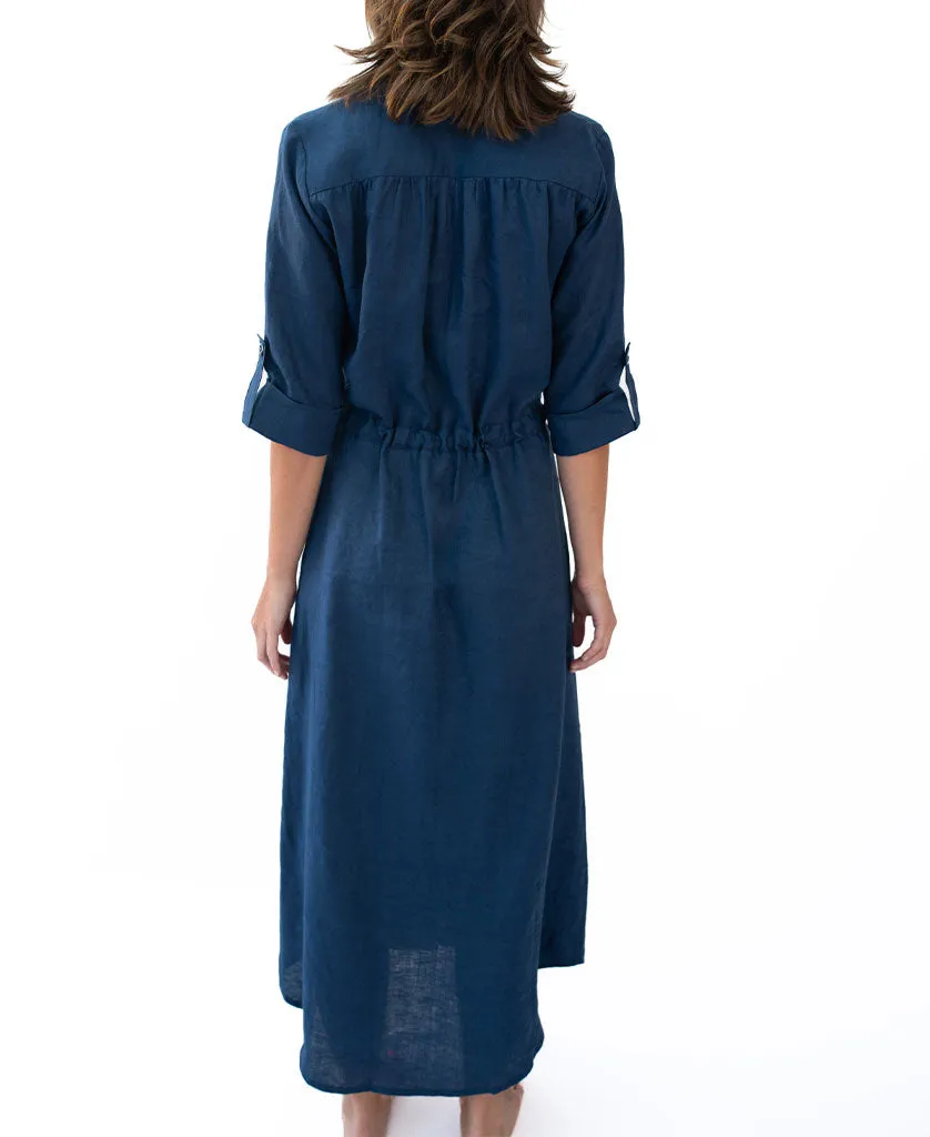 Mila Shirt Maxi | Navy Linen