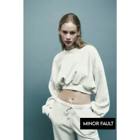 (Minor Fault) White Faded Cropped Sweatshirt