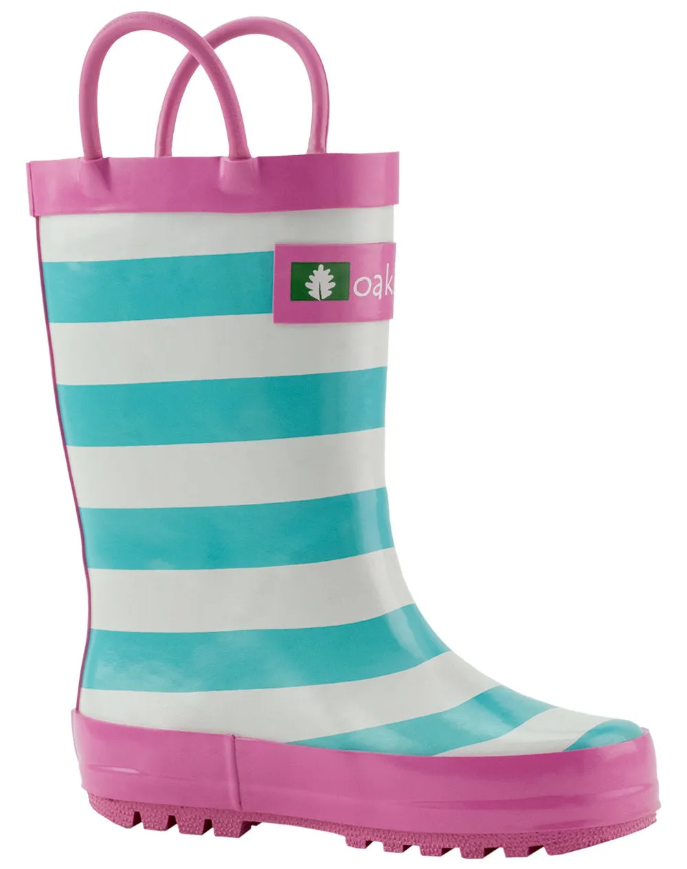 Mint, White & Pink Loop Handle Rubber Rain Boots