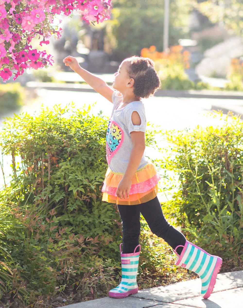 Mint, White & Pink Loop Handle Rubber Rain Boots