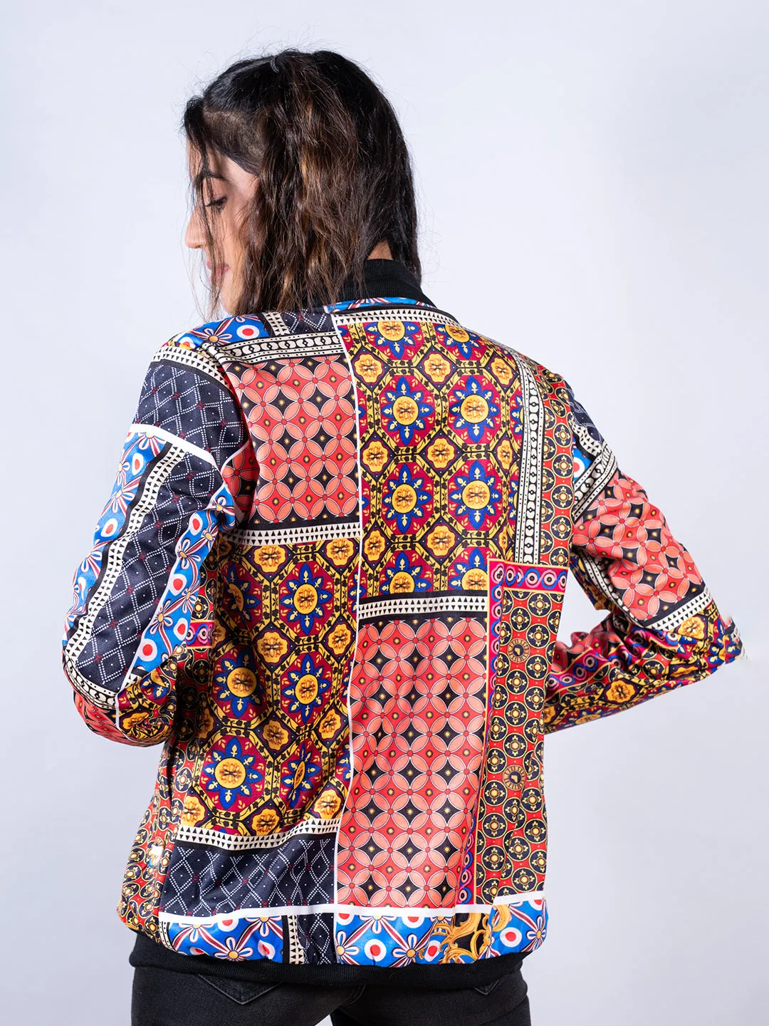 Multicolor Printed Velvet Jacket