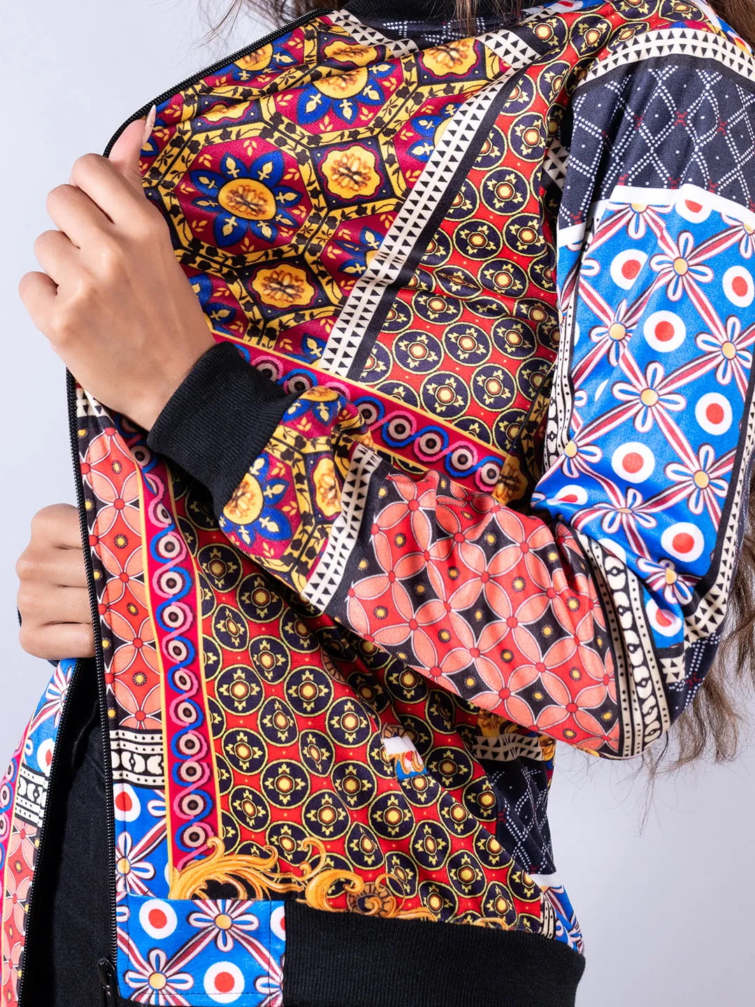 Multicolor Printed Velvet Jacket