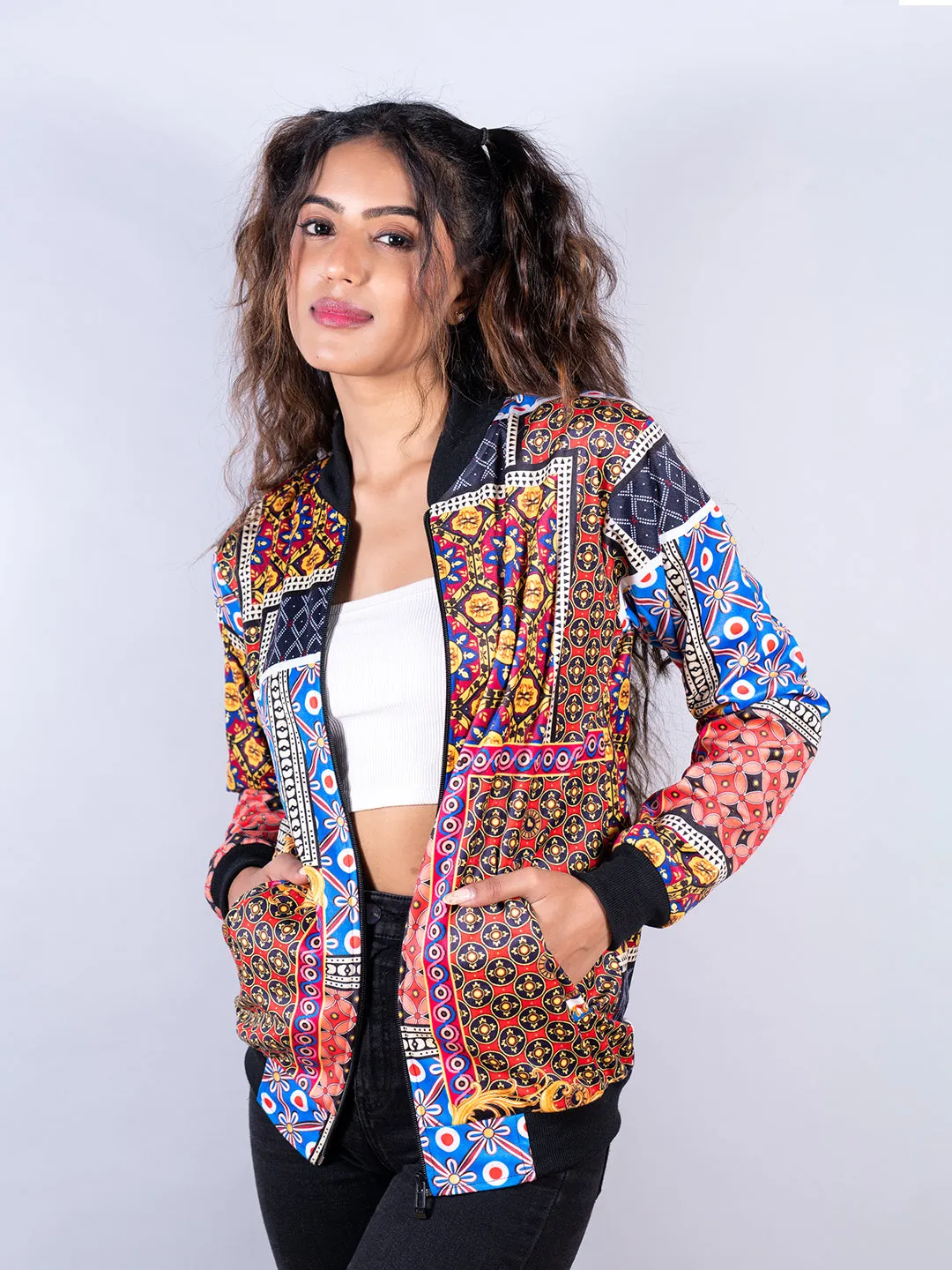 Multicolor Printed Velvet Jacket