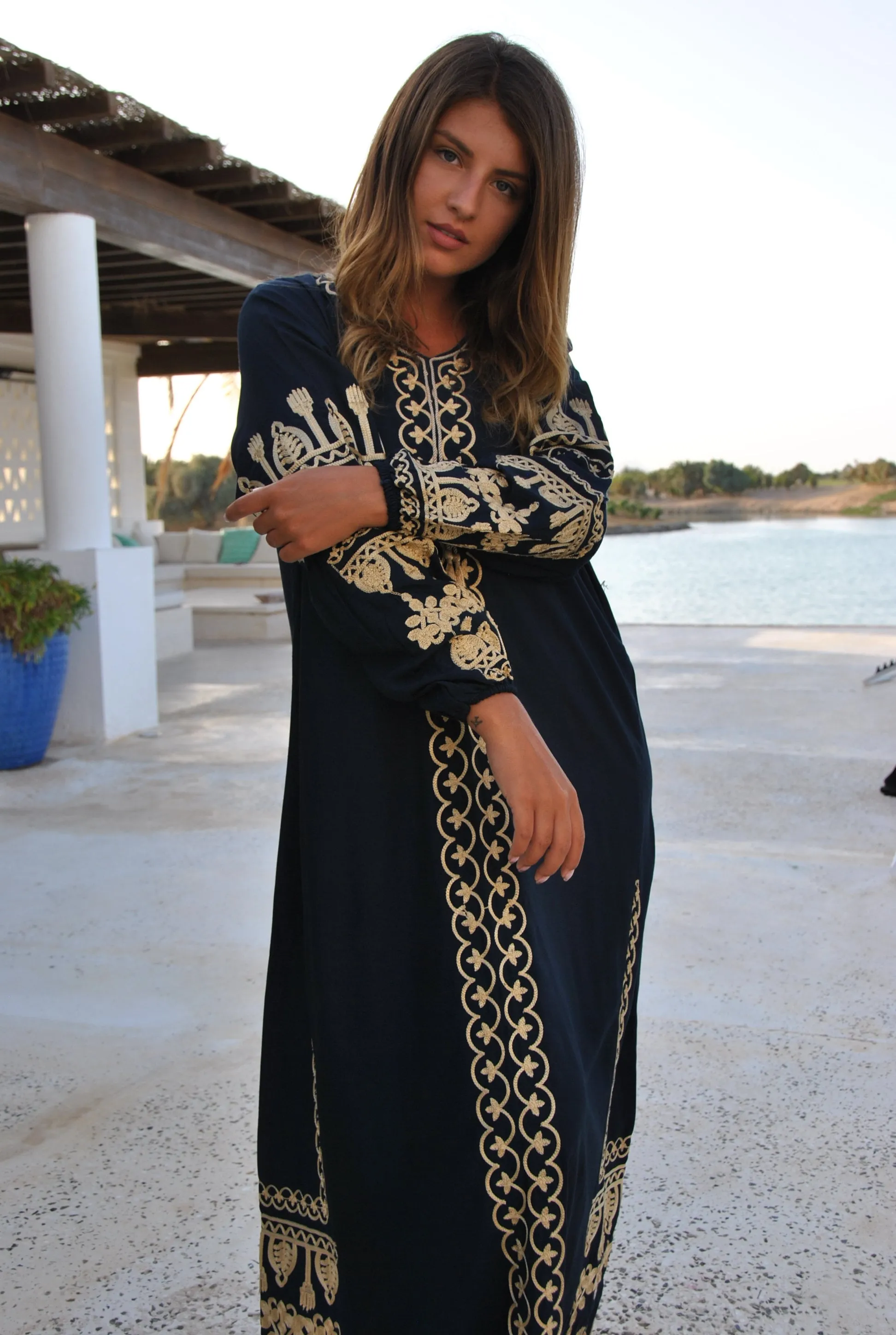 Navy blue embroidered Caftan, women's caftan, wedding dress, embroidered Caftan dress, Caftan maxi dress, Caftans for women, Caftans