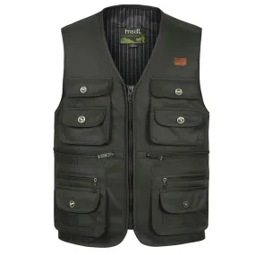 Outdoor Solid Color V-neck Pocket Zipper Men's Vest