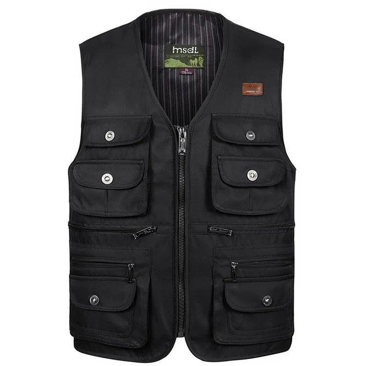 Outdoor Solid Color V-neck Pocket Zipper Men's Vest