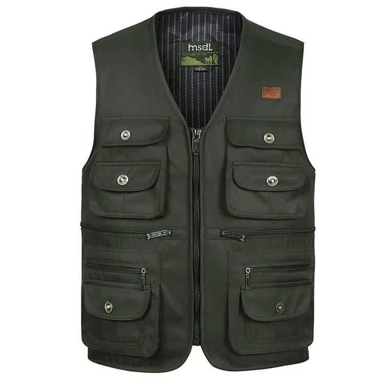 Outdoor Solid Color V-neck Pocket Zipper Men's Vest