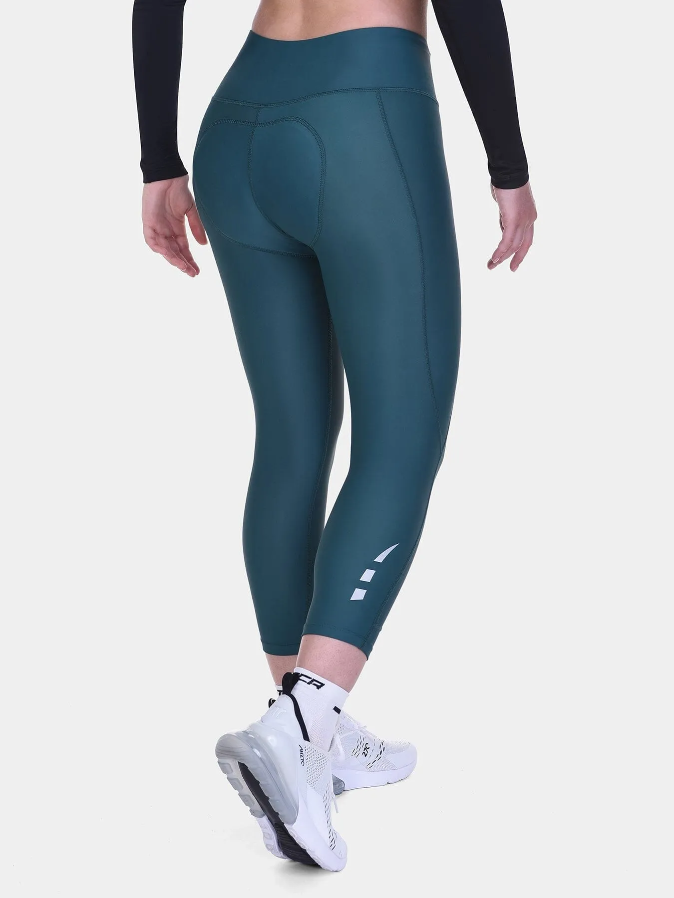 Padded Capri Cycling Leggings For Women With Reflective Strips & Side Pocket