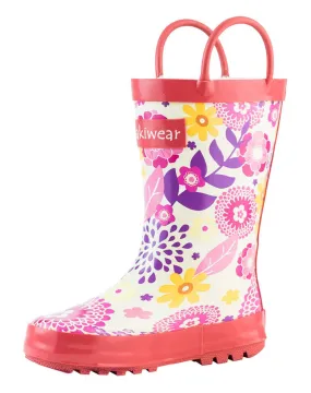 Pink Flowers Loop Handle Rubber Boots