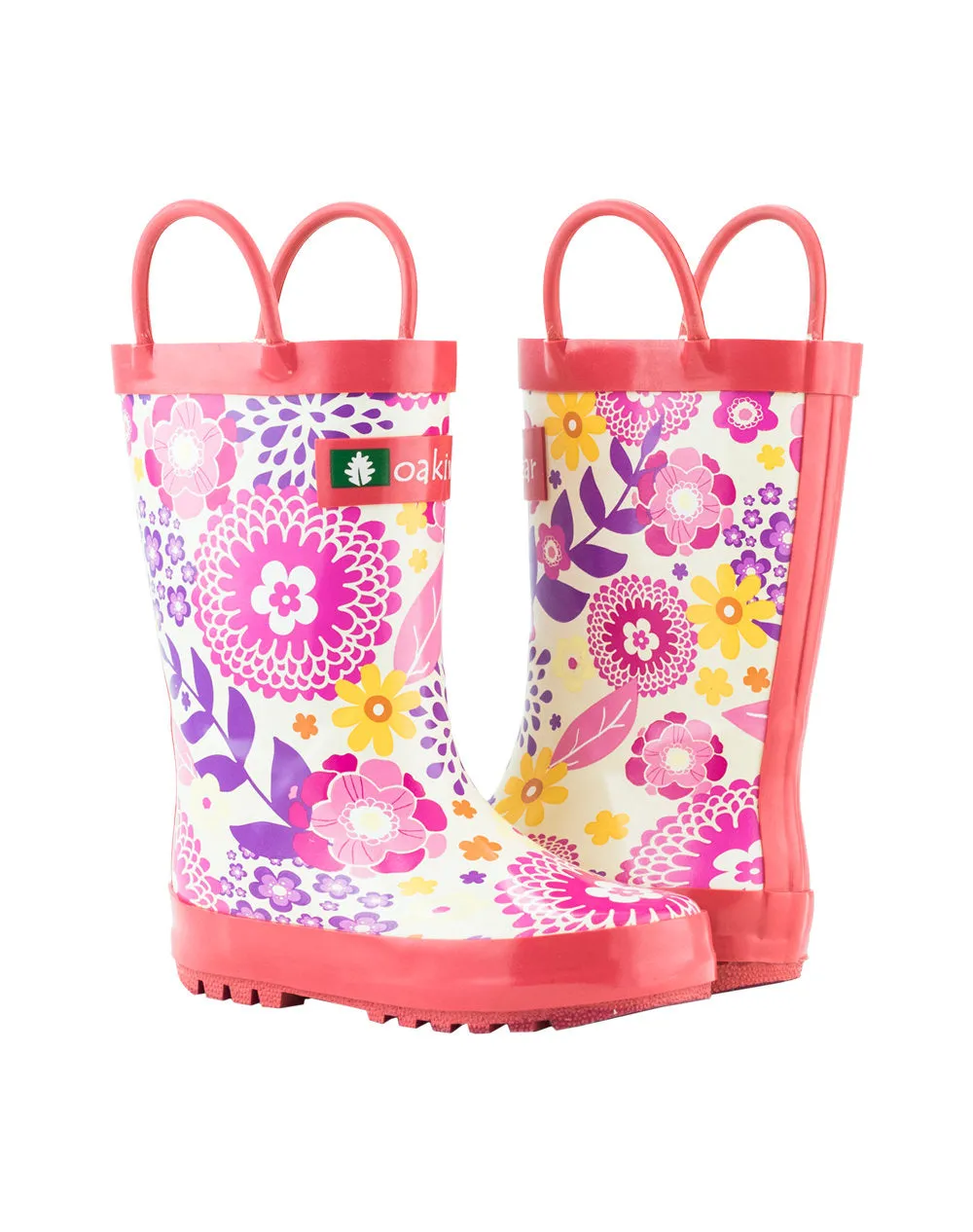 Pink Flowers Loop Handle Rubber Boots