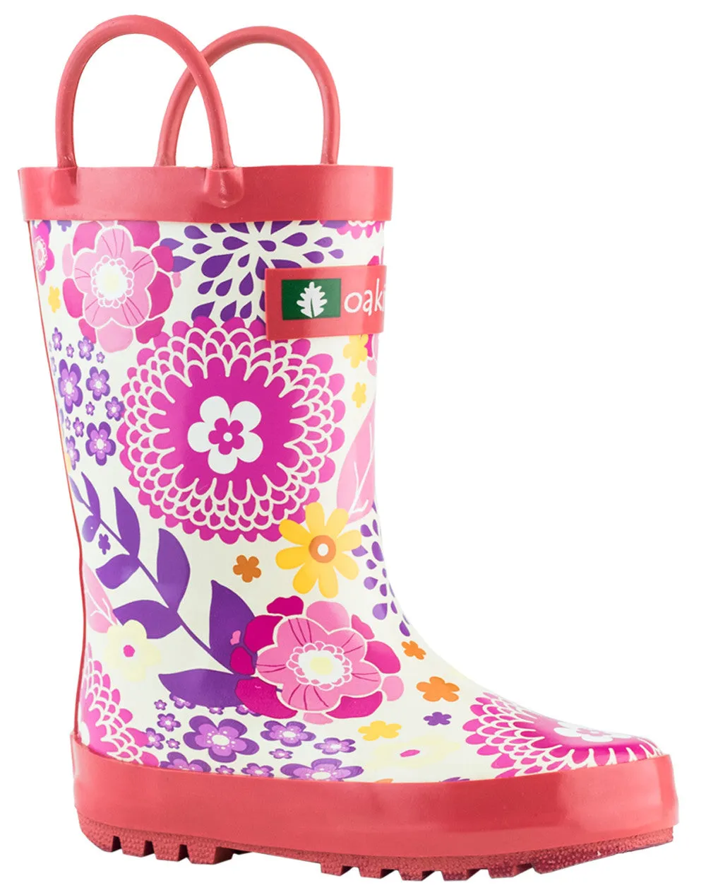 Pink Flowers Loop Handle Rubber Boots