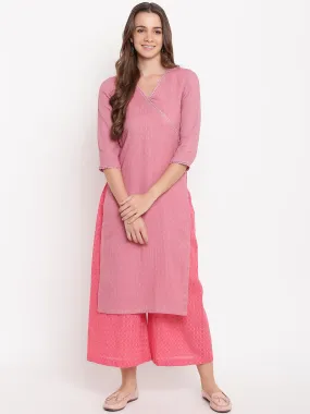 Pink High Slit Kurta- Contrast Palazzo