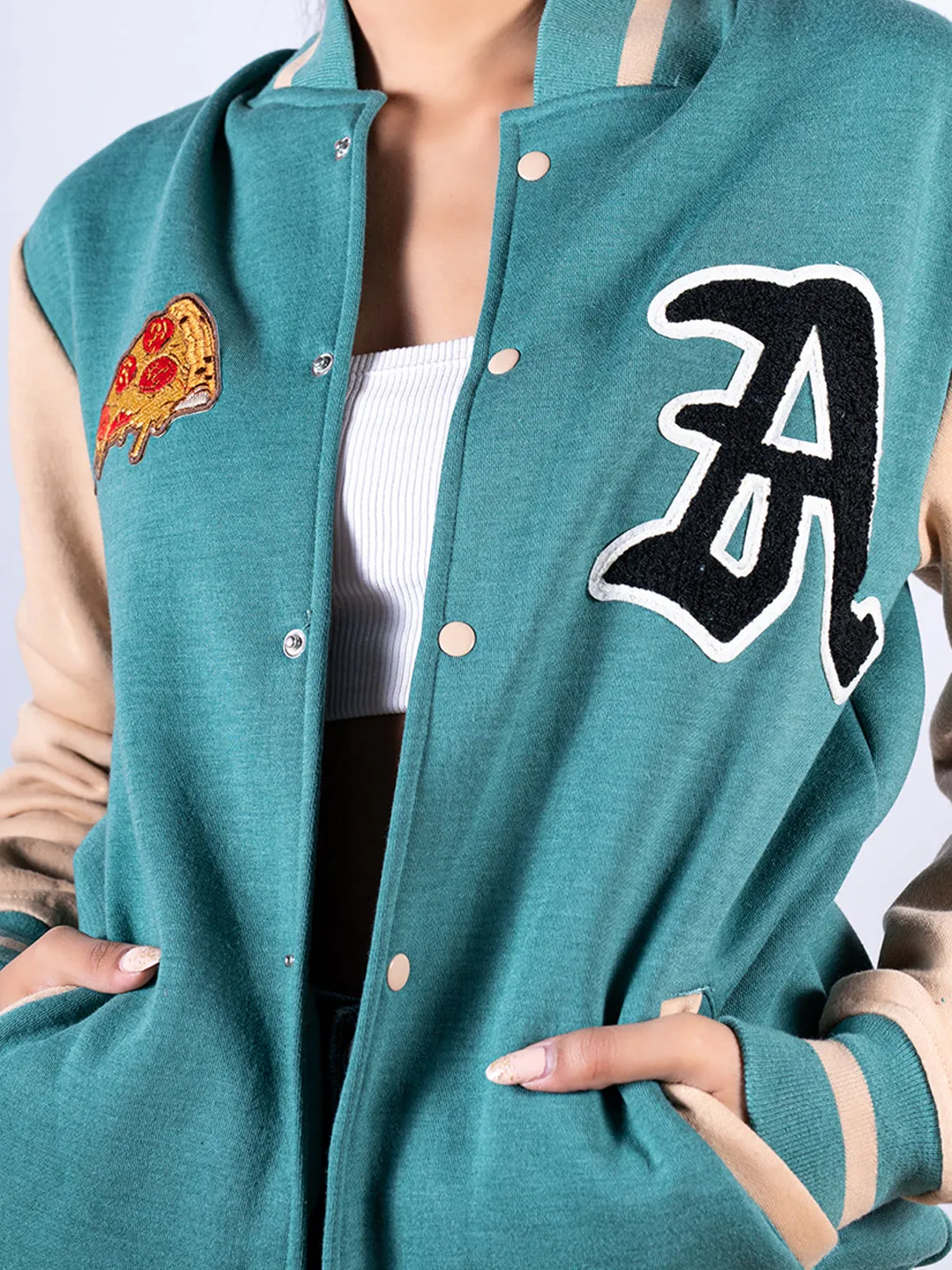 Pizza Sea Green LA Varsity Jacket