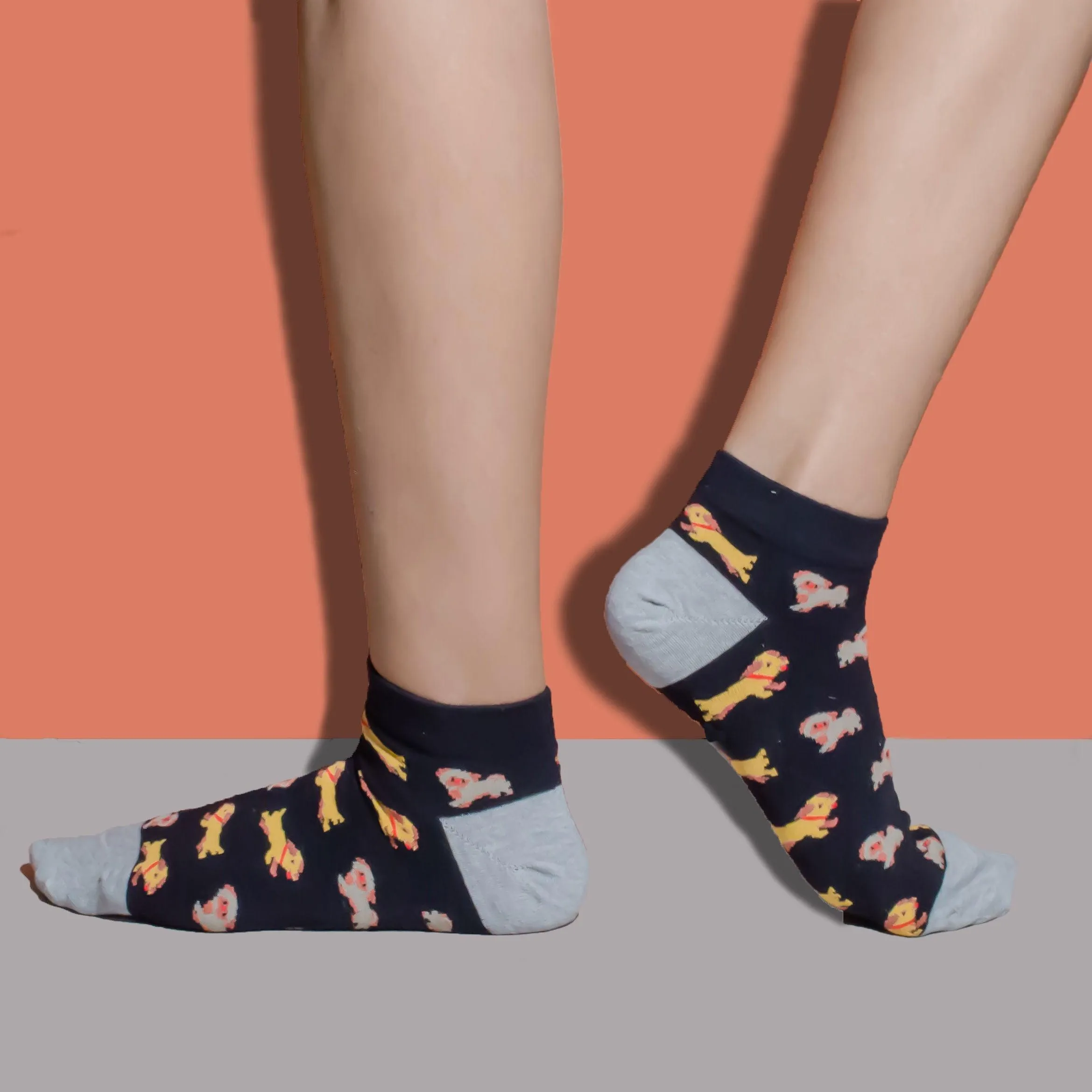 Puppy Printed Black Low Cut Ankle socks Online