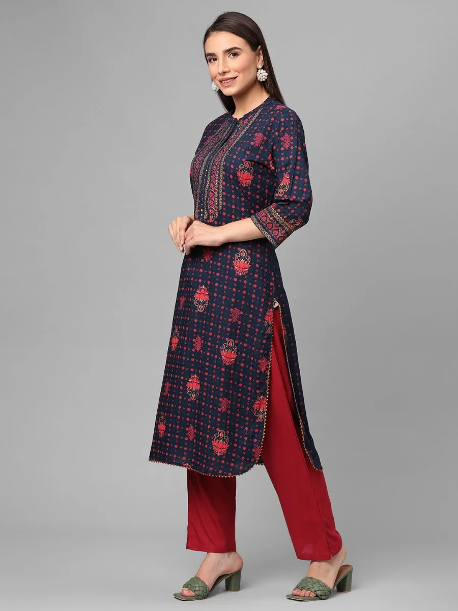 Royal Blue Ornamental Printed Kurta