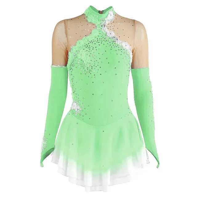 #SK0331-A WOMENS Figure Skating Dress- Long Sleeve- Competition Ice Skating Dress -Performance Dancewear With Rhinestone