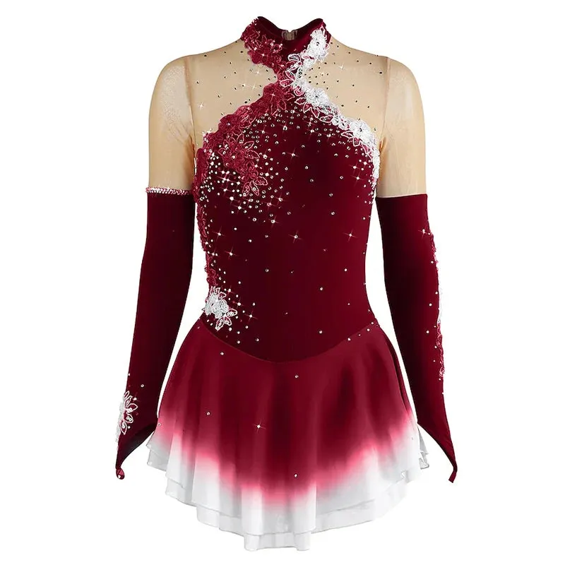 #SK0331-A WOMENS Figure Skating Dress- Long Sleeve- Competition Ice Skating Dress -Performance Dancewear With Rhinestone