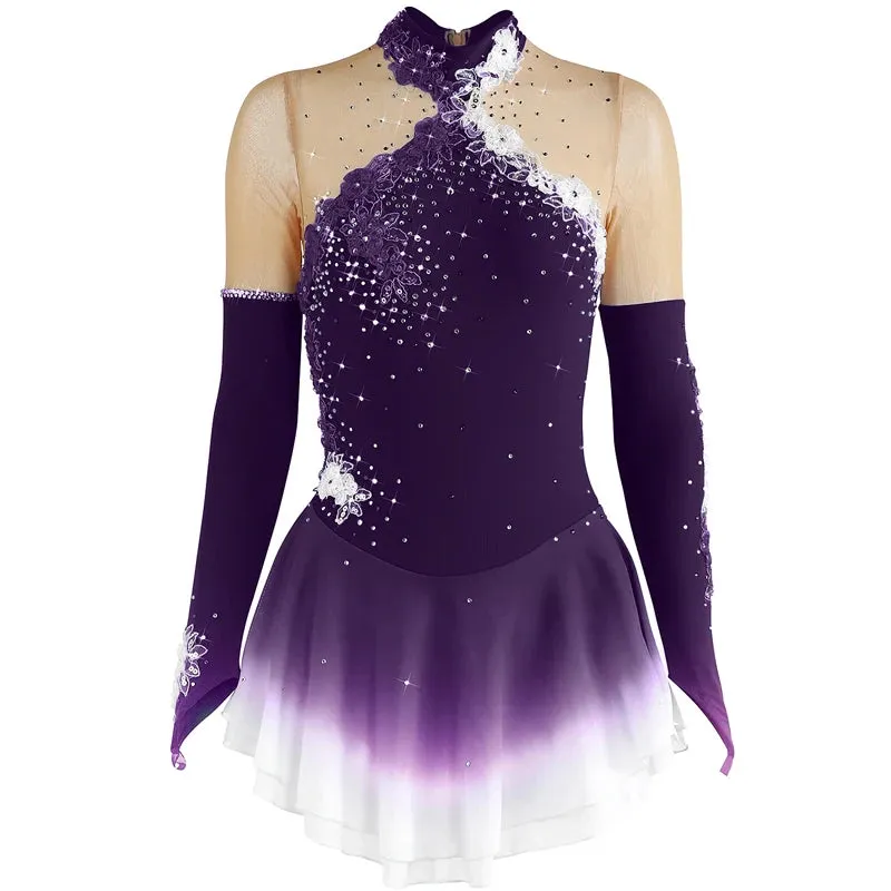 #SK0331-A WOMENS Figure Skating Dress- Long Sleeve- Competition Ice Skating Dress -Performance Dancewear With Rhinestone