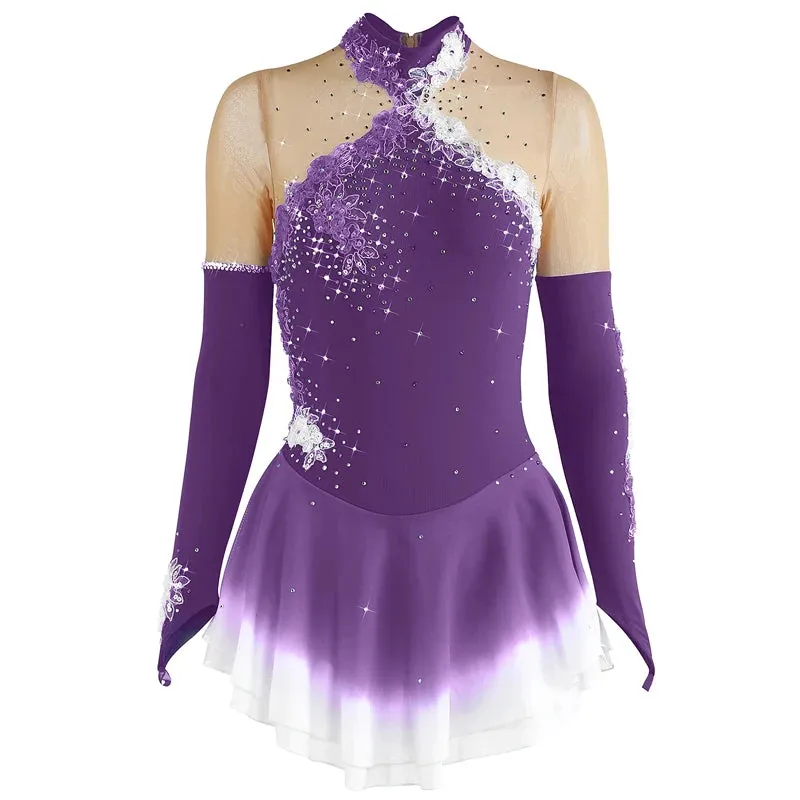 #SK0331-A WOMENS Figure Skating Dress- Long Sleeve- Competition Ice Skating Dress -Performance Dancewear With Rhinestone