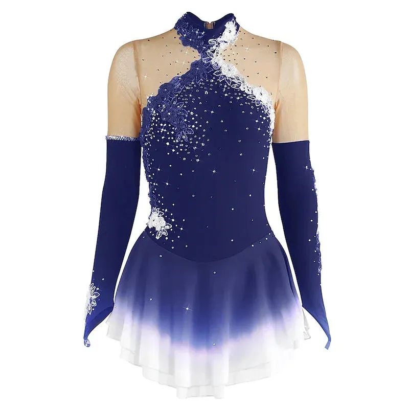 #SK0331-A WOMENS Figure Skating Dress- Long Sleeve- Competition Ice Skating Dress -Performance Dancewear With Rhinestone