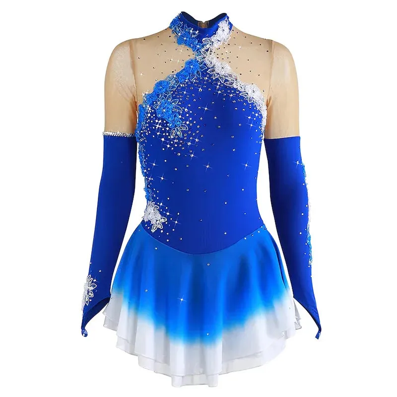 #SK0331-A WOMENS Figure Skating Dress- Long Sleeve- Competition Ice Skating Dress -Performance Dancewear With Rhinestone