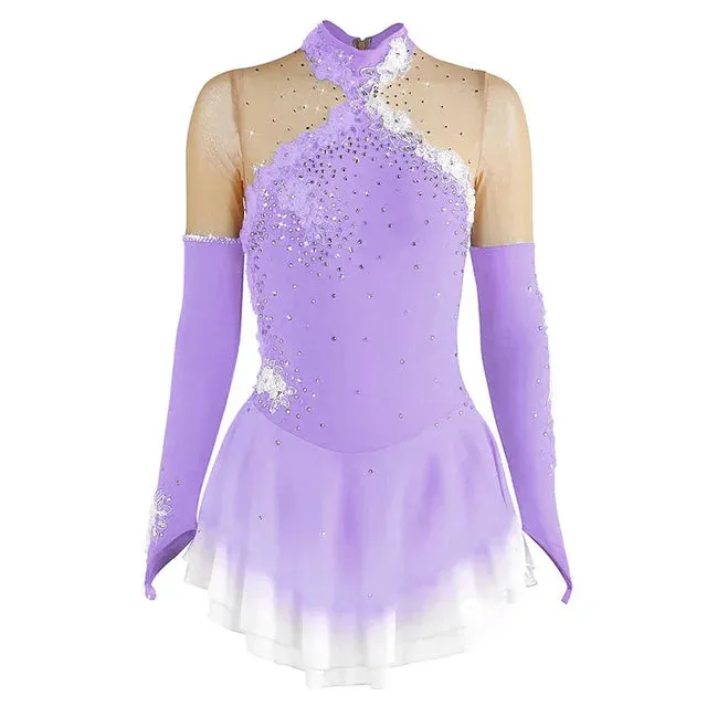 #SK0331-A WOMENS Figure Skating Dress- Long Sleeve- Competition Ice Skating Dress -Performance Dancewear With Rhinestone