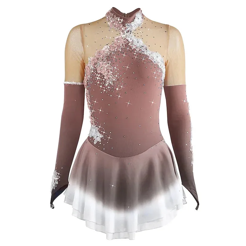 #SK0331-A WOMENS Figure Skating Dress- Long Sleeve- Competition Ice Skating Dress -Performance Dancewear With Rhinestone