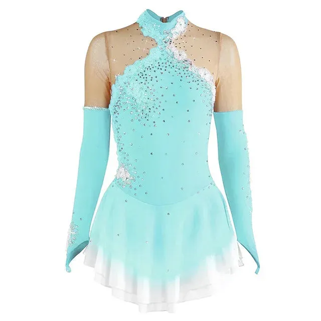 #SK0331-A WOMENS Figure Skating Dress- Long Sleeve- Competition Ice Skating Dress -Performance Dancewear With Rhinestone