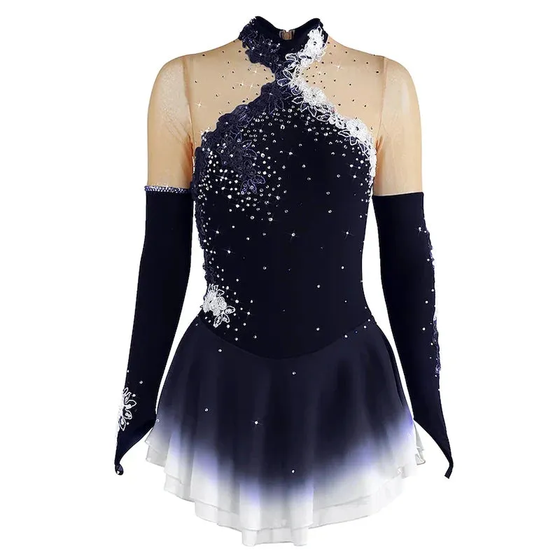 #SK0331-A WOMENS Figure Skating Dress- Long Sleeve- Competition Ice Skating Dress -Performance Dancewear With Rhinestone