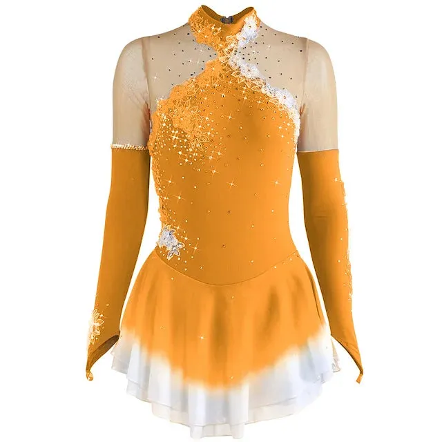 #SK0331-A WOMENS Figure Skating Dress- Long Sleeve- Competition Ice Skating Dress -Performance Dancewear With Rhinestone