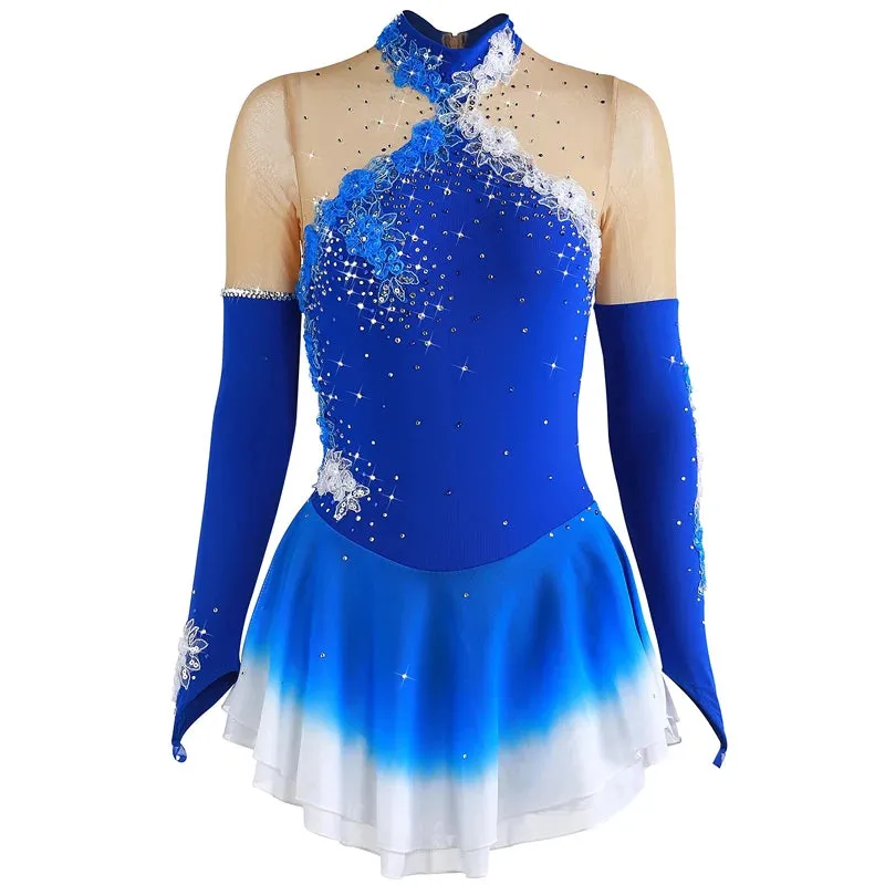 #SK0331-A WOMENS Figure Skating Dress- Long Sleeve- Competition Ice Skating Dress -Performance Dancewear With Rhinestone