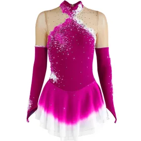 #SK0331-A WOMENS Figure Skating Dress- Long Sleeve- Competition Ice Skating Dress -Performance Dancewear With Rhinestone