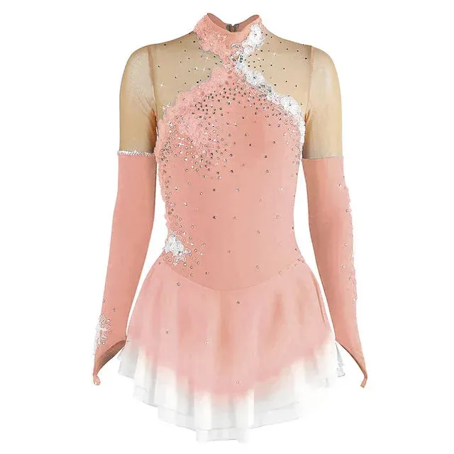 #SK0331-A WOMENS Figure Skating Dress- Long Sleeve- Competition Ice Skating Dress -Performance Dancewear With Rhinestone