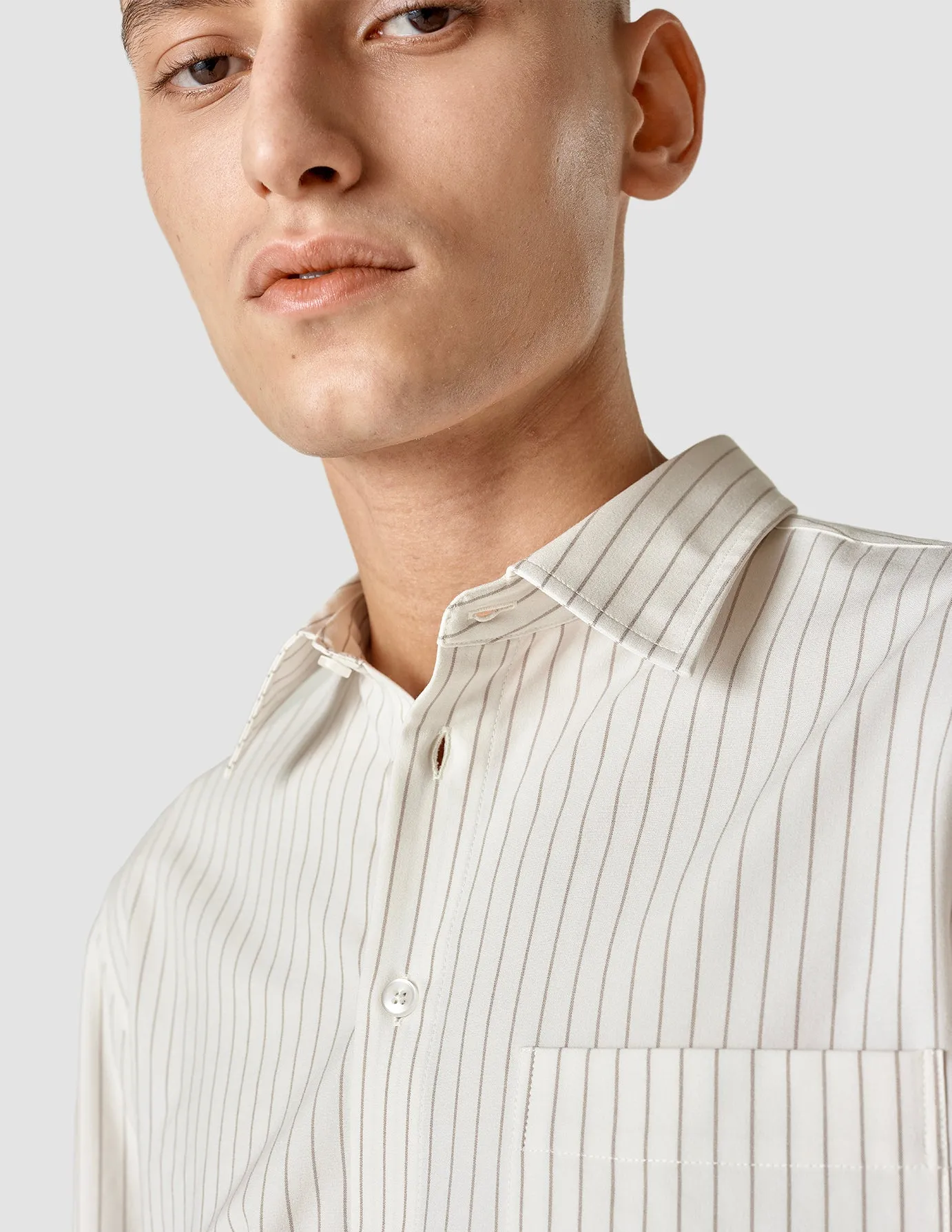 Tech Linen Casual Shirt Tan Pinstripe