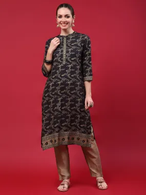 Women Black Floral Printed Kurta