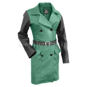 Women Green Leather Coat