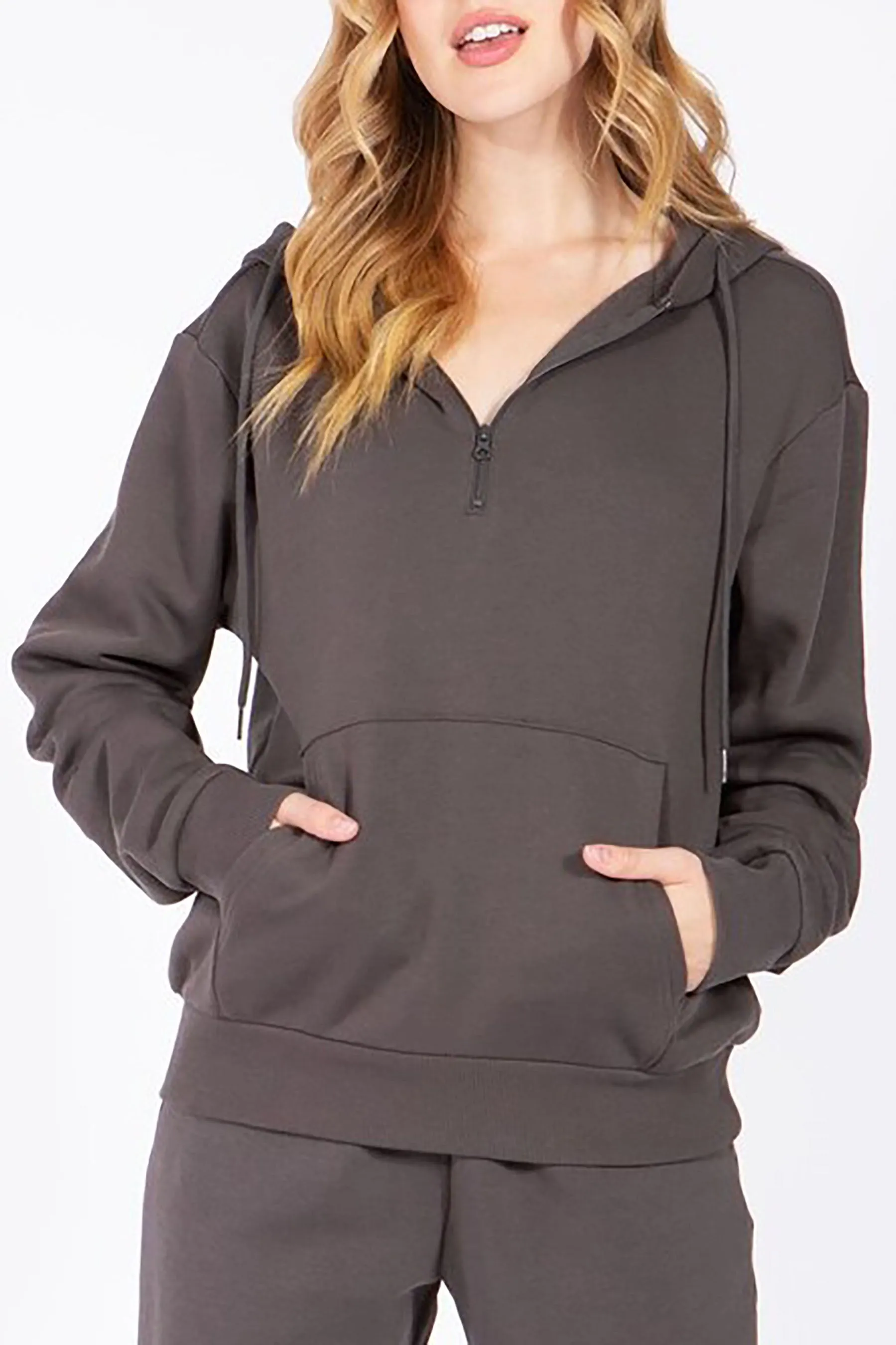 Women's  Casual 1/4 Zip Up Sweatshirts Fleece  Pullover Hoodie