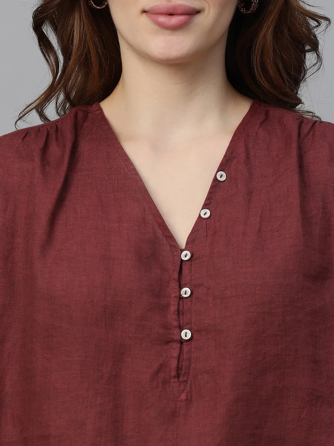 Women's Maroon Linen Regular Fit Blouse